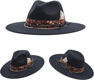 Oiernfe Vintage Style Wide Brim Fedora Unisex L/XL Handmade Felt Western Hat